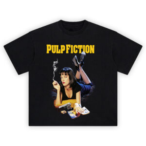 Pulp Fiction T-Shirt with Mia Wallace in iconic pose from cult classic film