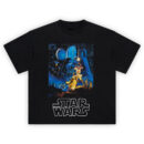 Star Wars Movie Poster T-Shirt with Luke Skywalker, Princess Leia, and Darth Vader in classic sci-fi galaxy scene