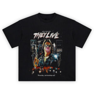They Live 80s Sci-Fi Dystopia T-Shirt with Rowdy Roddy Piper bubblegum artwork