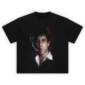 Scarface Tony Montana Cigar Portrait Tee with painted-style gangster artwork