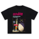My Neighbor Totoro Japanese Rain Poster Tee with Satsuki and Totoro under umbrella in classic anime scene