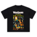 WarGames Vintage Atari-Style Game Poster Tee with retro pixel explosion and hacker-themed graphics