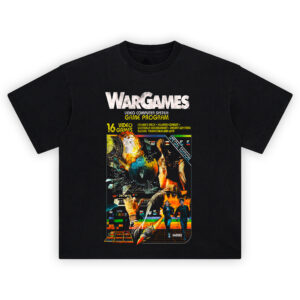 WarGames Vintage Atari-Style Game Poster Tee with retro pixel explosion and hacker-themed graphics