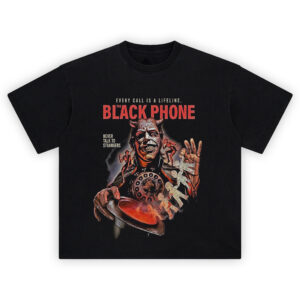 The Black Phone Shirt showing the Grabber villain with phone dial and ghostly children design