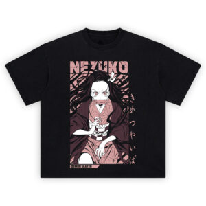 Demon Slayer Nezuko Kamado Anime T Shirt with manga art of Nezuko in action pose