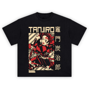 Demon Slayer Tanjiro Kamado Water Breathing T Shirt with Tanjiro in battle pose