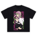 Demon Slayer Mitsuri Kanroji Love Hashira T Shirt with bold pink and green anime art of Mitsuri smiling