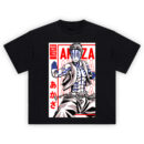 Demon Slayer Akaza Upper Moon Three T Shirt with bold anime graphic of Akaza in martial pose