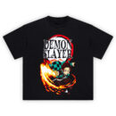 Demon Slayer Tanjiro Hinokami Fire Slash T Shirt with Tanjiro attacking in a fire arc