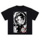 Demon Slayer Half Human Half Demon Tanjiro T Shirt showing split face of Tanjiro as human and demon