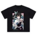 Demon Slayer Kanao Butterfly Sword T Shirt with Kanao holding her katana surrounded by butterflies