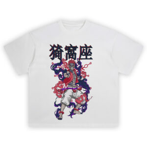 Demon Slayer Akaza Martial Arts T Shirt featuring Akaza in a combat pose with swirling energy