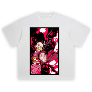 Demon Slayer Nezuko Blood Demon Art T Shirt with crimson energy and fighting pose