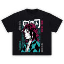 Demon Slayer Tanjiro Kamado Water & Sun Breathing T Shirt with wave pattern and intense profile