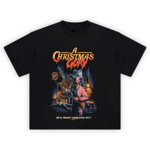 A Christmas Gory T-Shirt showing graphic holiday horror scene with bunny suit and blood