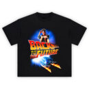 Back to the Future Marty McFly Graphic T-Shirt featuring Marty and DeLorean with flames and logo