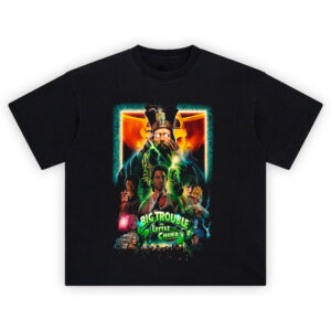 Big Trouble in Little China Graphic T-Shirt with Jack Burton, Lo Pan, and neon lightning artwork