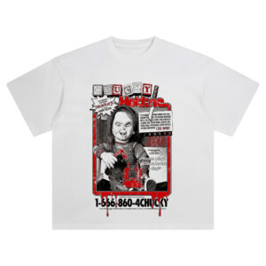 Chucky T-Shirt featuring horror hotline art from Child’s Play 3