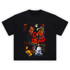 The Evil Dead Horror Graphic T-Shirt with blood-soaked Ash and demonic horror movie artwork