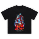 Evil Dead 2 Dead by Dawn Graphic T-Shirt with Ash Williams holding chainsaw, surrounded by Deadites