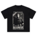 Halloween Michael Myers Vintage TV Broadcast Tee with retro television promo design and grainy horror aesthetic
