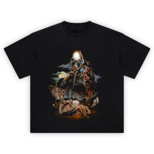 My Bloody Valentine Miner Horror Graphic T-Shirt featuring masked miner holding a heart and pickaxe with dark Valentine imagery