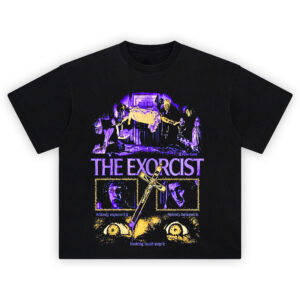 The Exorcist Nobody Expected It T Shirt featuring Regan levitating and terrified priests