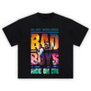 Bad Boys Ride or Die Graphic T-Shirt with Will Smith and Martin Lawrence holding guns in sunset action design