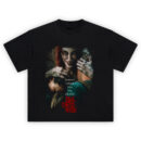 Evil Dead Rise Mommy Loves You Graphic T-Shirt featuring creepy Deadite mom hugging kids