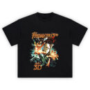 Jason Voorhees bursting through glass in Friday the 13th Part 3D Jason Attack Tee artwork
