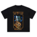 Michael Myers Trick or Treat Horror Graphic Tee with pumpkin stabbing scene and gritty Halloween design