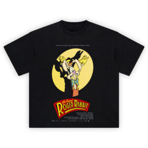 Who Framed Roger Rabbit Retro Cartoon Graphic T-Shirt featuring Roger in panic with a large shadow behind him in a spotlight