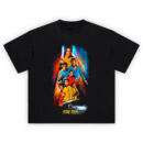 Star Trek The Original Series Crew T-Shirt featuring Captain Kirk, Spock, Uhura, Sulu, Scotty, McCoy, and Chekov with Starship Enterprise