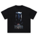 Black Panther Wakanda Forever Movie Poster T Shirt with Black Panther mask and tribal pattern