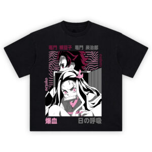 Nezuko and Tanjiro Blood Demon Art T-Shirt featuring pink and black anime design