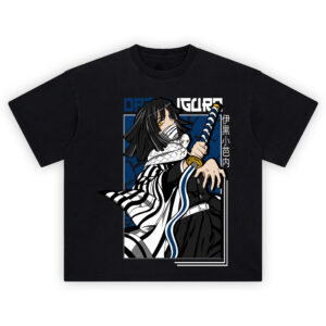 Obanai Iguro Serpent Hashira T-Shirt with striped cloak and white snake
