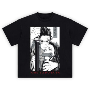Tanjiro and Nezuko manga panel style black and white Demon Slayer T-Shirt