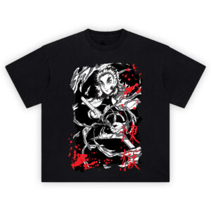 Rengoku Flame Breathing T-Shirt featuring Kyojuro Rengoku in fiery battle pose from Demon Slayer