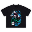 Tanjiro Water Dragon Attack T-Shirt featuring Tanjiro with water dragon effect in action pose