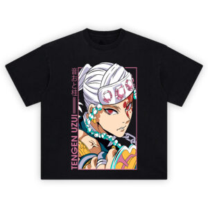 Tengen Uzui Sound Hashira T-Shirt with flamboyant portrait and gemstone headband