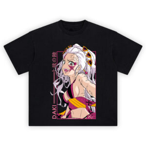 Daki Demon Slayer Upper Moon T-Shirt featuring Daki in her demon form with floral markings