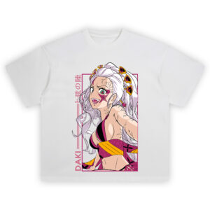 Daki Demon Slayer Upper Moon T-Shirt featuring Daki in her demon form with floral markings