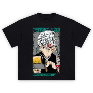 Tengen Uzui Kimetsu no Yaiba Sound Hashira T-Shirt with bold grayscale and gem highlights from Demon Slayer