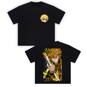 Zenitsu Thunder Breathing shirt back graphic with yellow lightning and Nichirin sword