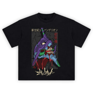 Evangelion Unit 01 Berserk Mode T-Shirt with berserk mode battle damage and teeth exposed