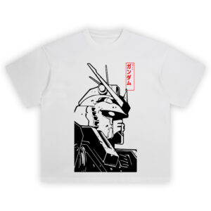 Gundam Katakana Shirt with vertical red hanko-style seal and white-edged katakana text on black
