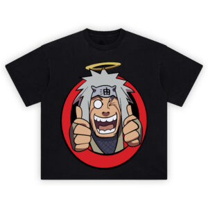 Pervy Sage Halo Jiraiya T Shirt featuring cartoon-style Jiraiya with thumbs-up and halo