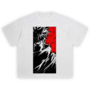 Kurama Chakra Shirt with black shinobi silhouette and swirling red chakra flames