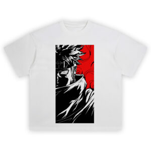 Kurama Chakra Shirt with black shinobi silhouette and swirling red chakra flames