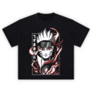 Uzumaki Naruto Shirt with framed portrait, red eyes, whisker marks, swirling red flames, and a beastly eye detail